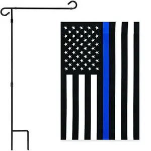 G128 Combo Pack: Garden Flag Stand Black 36x16 Inch & Garden Flag Thin Blue Line 12x18 Inch