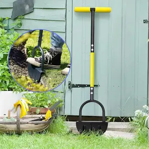 Heavy duty manual lawn mowing tool with ergonomic handle - black metal half moon shovel, used for efficient weeding and trimming, wide foot pedal design, stable, very suitable for yard and garden maintenance, efficient edge tool, Durable Metal Shovel