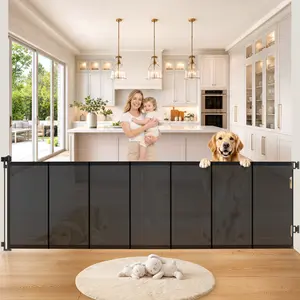 Retractable Mesh Baby & Dog Gate, 34" Tall Pet Safety Gate, Extends Up to 46"/80"/120"/150" Wide Fiberglass Reinforced Child Proof Barrier, Indoor Outdoor Safety Gate for Doorways, Stairs, Hallways, Black