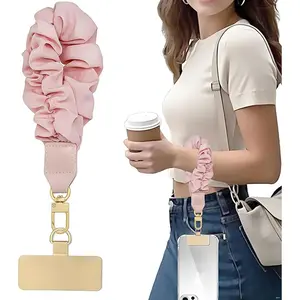 Portable Women's Phone Lanyard, Wrinkled Elastic Phone Strap, Short Wristband, Stylish Mobile Accessory, Wristlet Strap, Cell Phone Charm, Phone Chain, Perfect for Daily Use, Phone Accessories