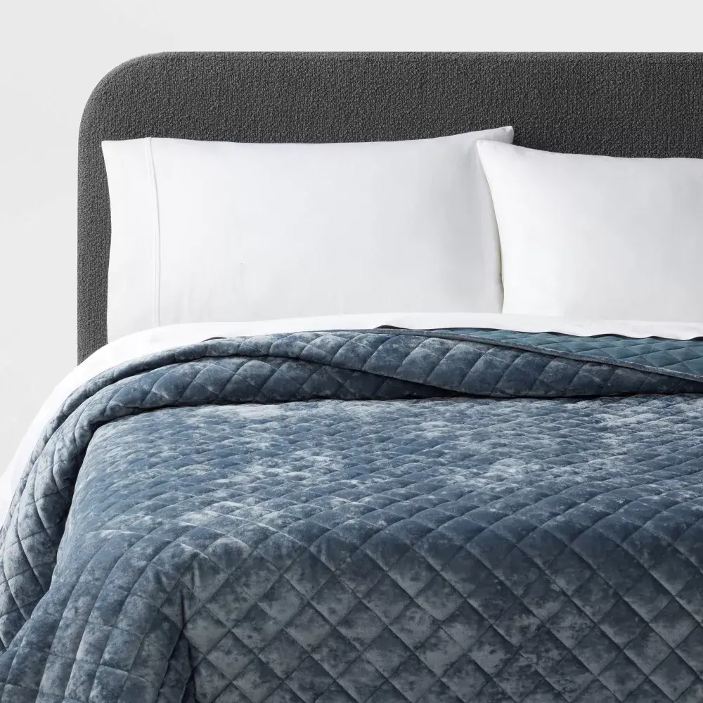 Luxe Diamond Stitch Velvet Quilt Slate - Threshold
