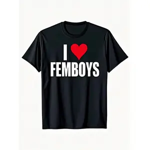 Funny I Love Femboys T-Shirt for Adults - Heavyweight Cotton Crewneck Tee with Red Heart & LGBT Meme Design, Casual Short Sleeve Shirt for Femboy Humor Fans, Year-Round Comfortable Gift for &