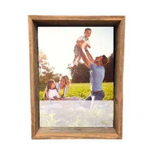 360 Stand 6x6 in. Square Rustic Farmhouse Gray Wooden Shadow Box Photo Frame, 360-Degree Rotatable Stand, Memory Keeper Home Decor