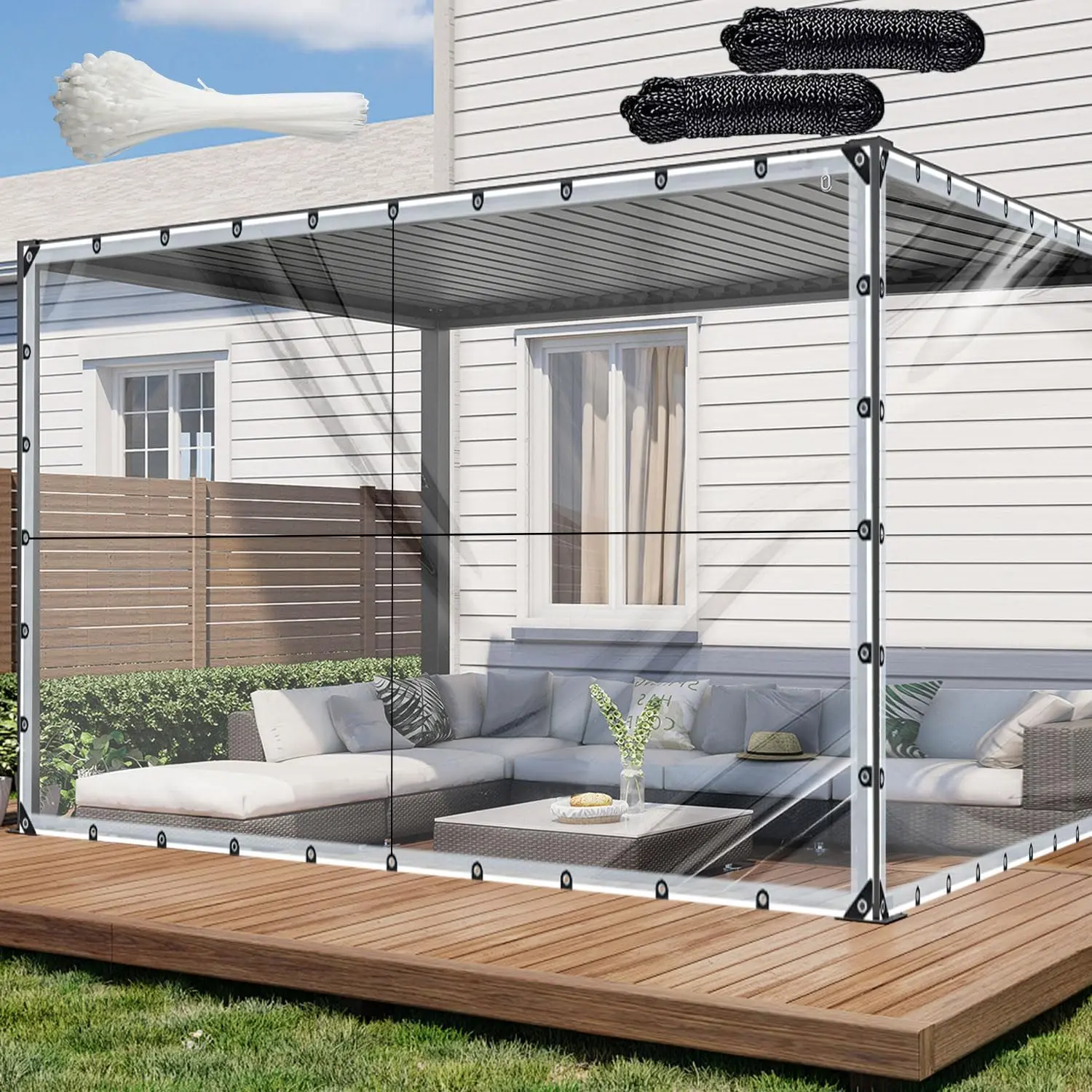 【Winter Essentials】10x13FT Clear PE Tarp Clear & Tear-Resistant Waterproof with Rust-Proof Metal Grommets Multi-Purpose for Greenhouses Patio Camping Garden Covers porch chicken coop