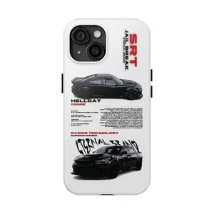 Black SRT Hellcat Dodge Car Phone Case- A tough- dual-layer phone case with a black SRT Hellcat Dodge print- a great accessory for car enthusiasts- This hard case offers reliable protection and a cool aesthetic