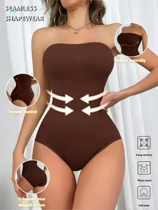 Seamless Plus Size Bodysuit Shapewear - Tummy Control Waist Trainer, Strapless Bra Bodysuit for Dress, Firm Sculpting Shaper for Women