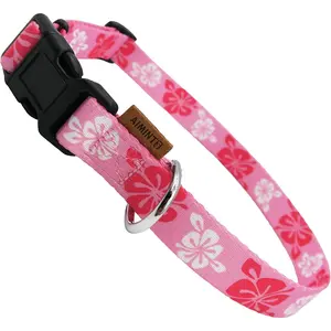 Cute Floral Soft Adjustable Dog Collar with Quick Release Buckle XS (Neck 9-13", Width 3/8") Hawaiian Pink