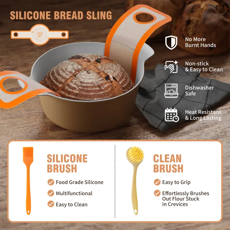 Banneton Bread Proofing Basket Set,10 Inch Round & 9 Oval Sourdough Bread Baking Supplies With Linen Liner - Sourdough Starter Kit Silicone Pot 6