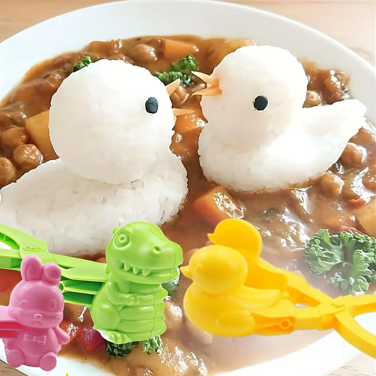 Molds for Rice Balls: Create Adorable Animal Shapes - Featuring Designs of Dinosaurs, Rabbits, And Ducks - Ideal for Sushi, Croquettes, And Other Dishes - Made of Plastic, Non-Electric