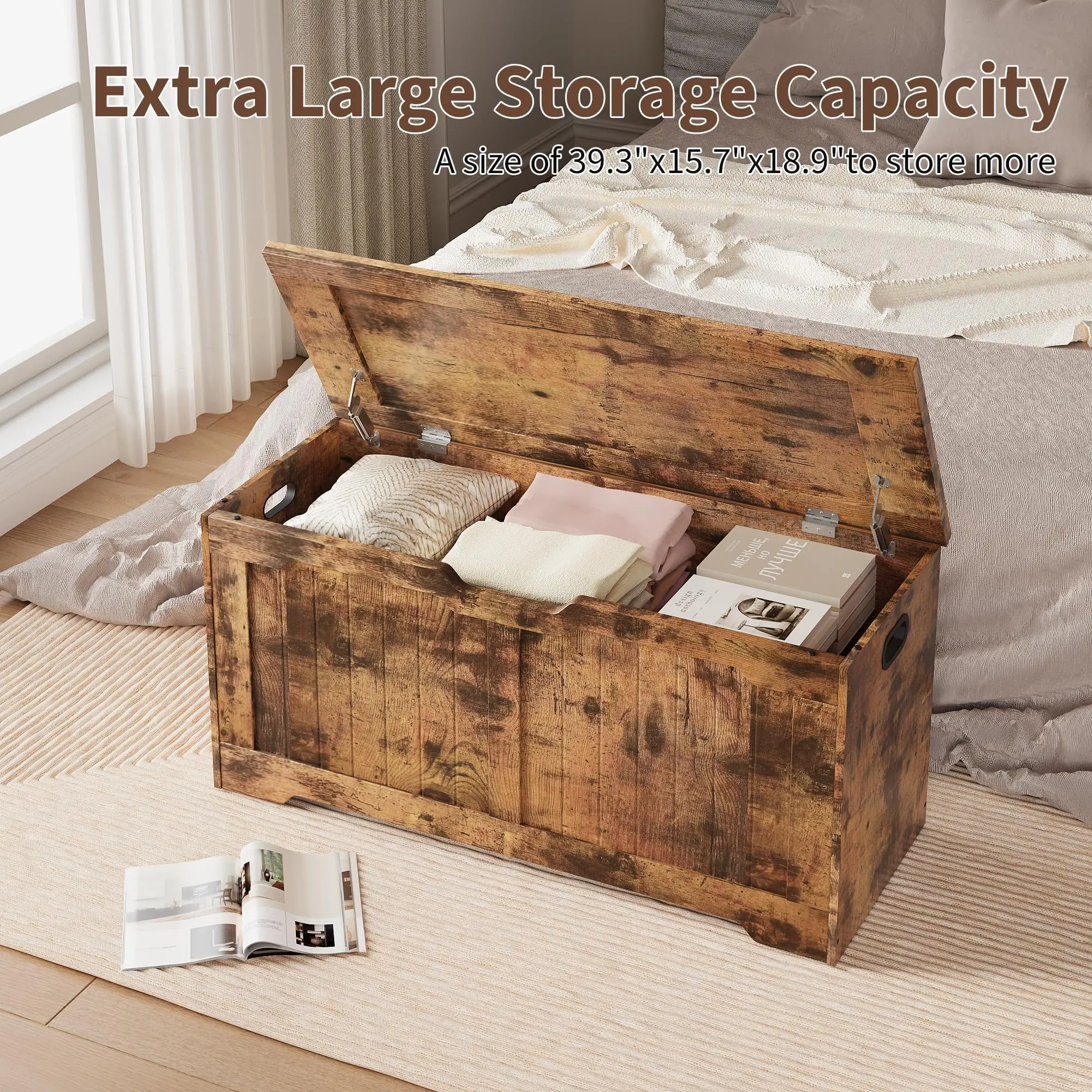 Retro Wooden Storage Bench Chest 39.4", Vintage Lift-Top Organizer with Large Hidden Storage, Multifunctional Entryway Bench & Toy Chest, Sturdy Construction, Easy Lift Lid, Ideal for Entryway, Living Room, Bedroom & Hallway