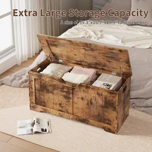 Retro Wooden Storage Bench Chest 39.4", Vintage Lift-Top Organizer with Large Hidden Storage, Multifunctional Entryway Bench & Toy Chest, Sturdy Construction, Easy Lift Lid, Ideal for Entryway, Living Room, Bedroom & Hallway