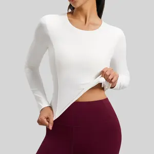 New Style Backless Yoga Shirt for Women, Ruched Slim Fit Fitness Top with Built-in Chest Pad, Long Sleeve for Running and Sports