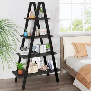 DKLGG 4-Tier Bookshelf, A-Shaped Bookcase,Industrial Ladder Shelf,Metal Frame, Stand Book Shelf,Organizer Display Storage Home Decor Decoration Living Space Modern bookshelf floating shelves shelves