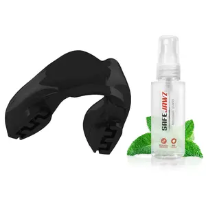 SafeJawz ORTHO Sports Mouth Guard for Braces with Case and Disinfectant Spray Bundle Kit for Basketball, Football, MMA, Hockey, Wrestling - Black