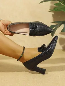 Women's Fashionable Crocodile Embossed Bow Decorated High Heel Shoes, Elegant Pointed Toe Heels for Party, Daily Clothing Decor for Women & Girls, Elegant Heeled Shoes