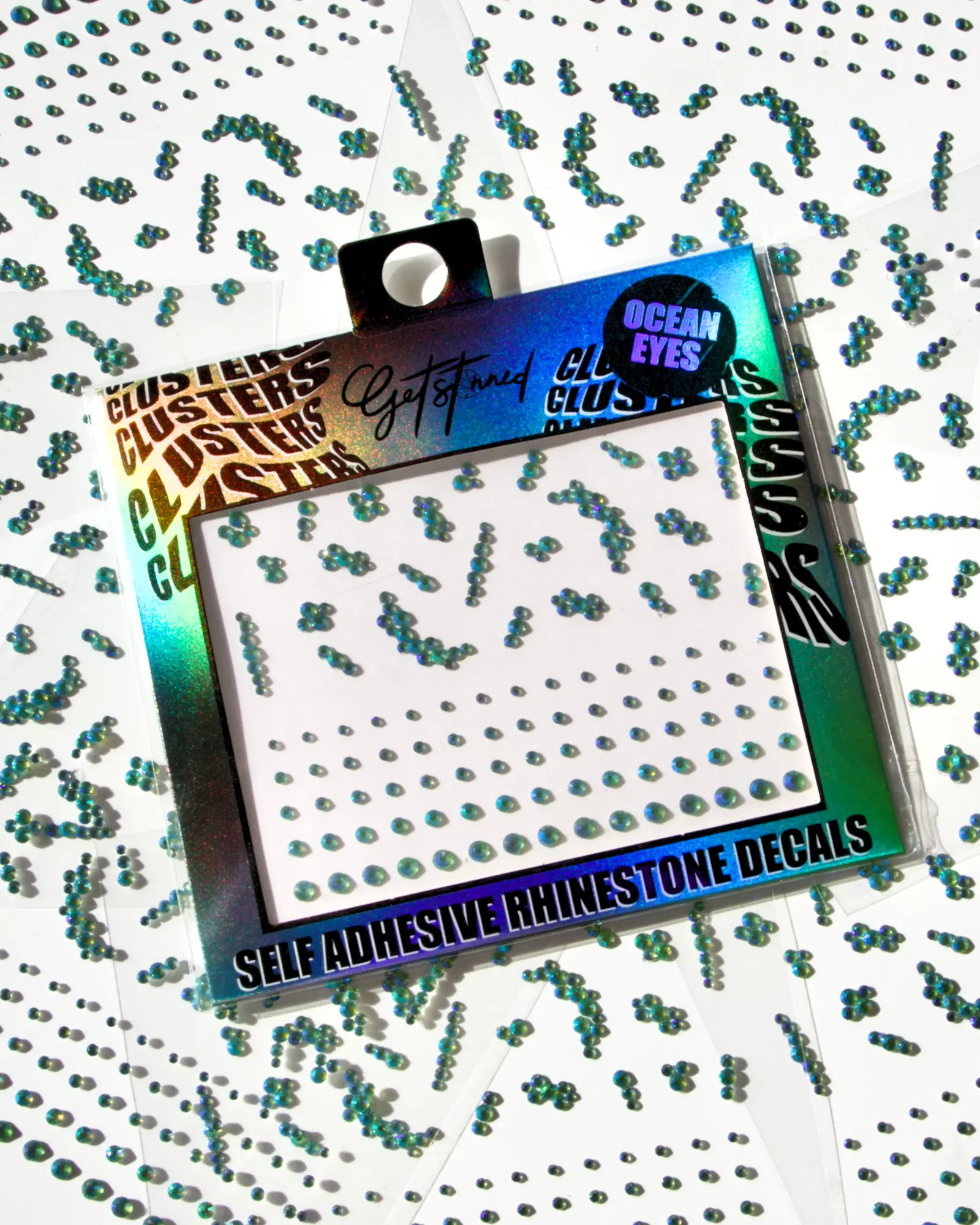 OCEAN EYES SELF ADHESIVE RHINESTONE CLUSTERS - BLUE GREEN PEAL AND STICK ON FACE GEMS