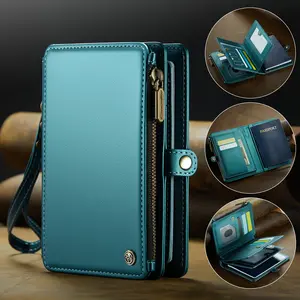 CASEME RFID anti-theft passport holder travel wallet, 11 card slots design, magnetic closure, wrist strap compatible with passport, scratch-resistant shell with cash slot (for travel use)