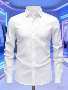 Men's solid color Plain Fitted Long Sleeves business formal Classic Button Front Shirt, work commuting daily tops, shirts