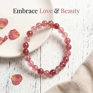 Strawberry Crystal Beaded Bracelet - Crystal Beads Costume Jewelry, Casual Everyday Wear Fashion Accessory, Affection Symbol, Ideal Gift for Loved Ones