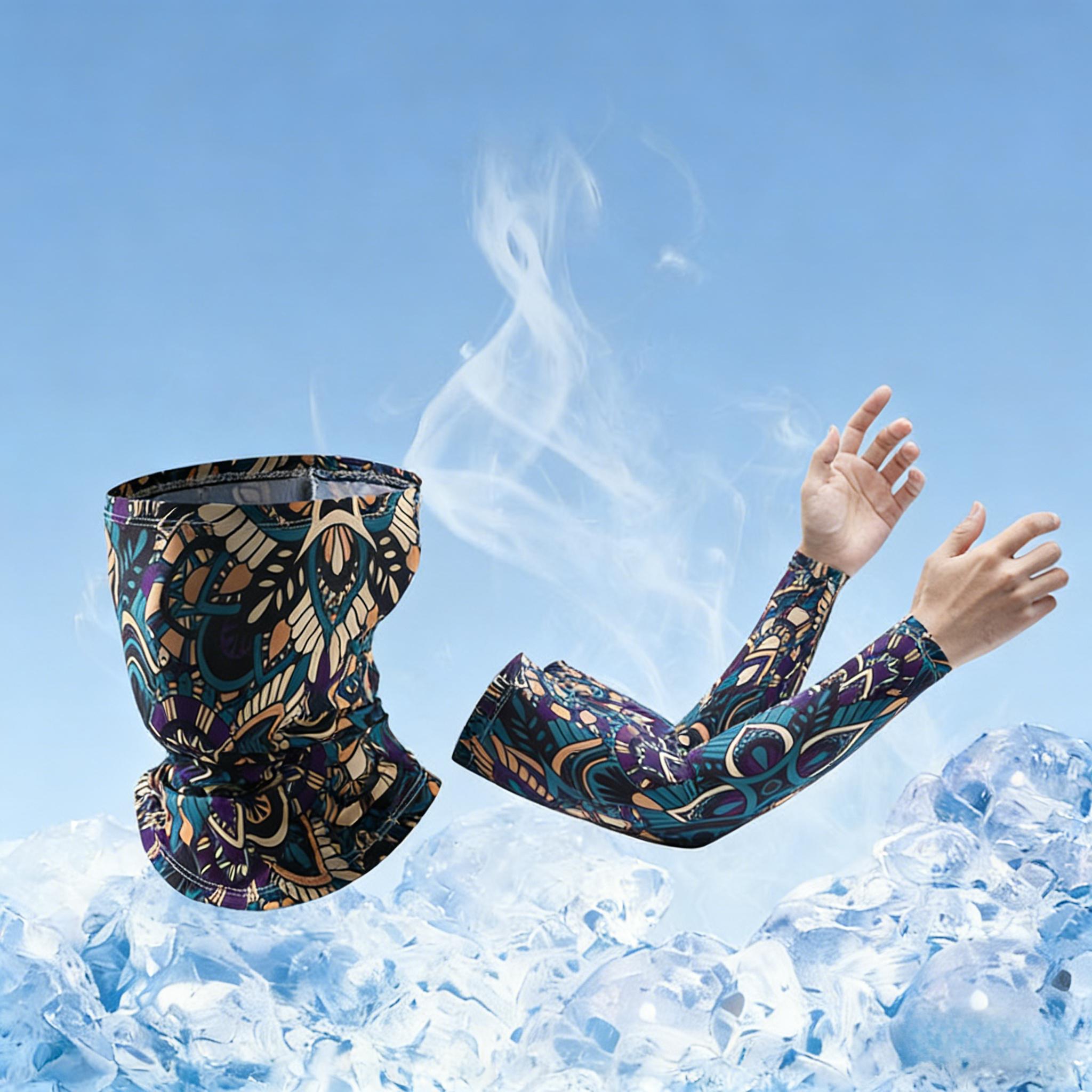 UPF 50+ Ice Silk Sun Protection Set, Boho Print Breathable Quick Dry Neck Gaiter & Arm Sleeves, Unisex UV Protection Gear for Motorcycle, Cycling, Fishing & Summer Outdoor