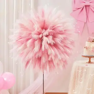 Hueysino 100Pcs Feather-liked 16" Faux Pampas Grass Set - DIY Fireworks Ball Design Hanging Decoration for Party Wedding, Artificial Fluffy Boho Vase Filler Decor Flowers for Home Birthday Bridal Shower