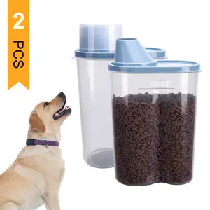 2 Pack 2lb/2.5L Pet Food Storage Container with Measuring Cup, Can Covers and Bowl for Small Dog, Cat, Waterproof-BPA Free