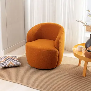 Swivel Barrel Chair, Teddy Sherpa Upholstered Modern Round Accent Arm Chairs, 360 Degree Swivel Small Single Sofa Armchair for Nursery Living Room Bedroom (Teddy, Orange)