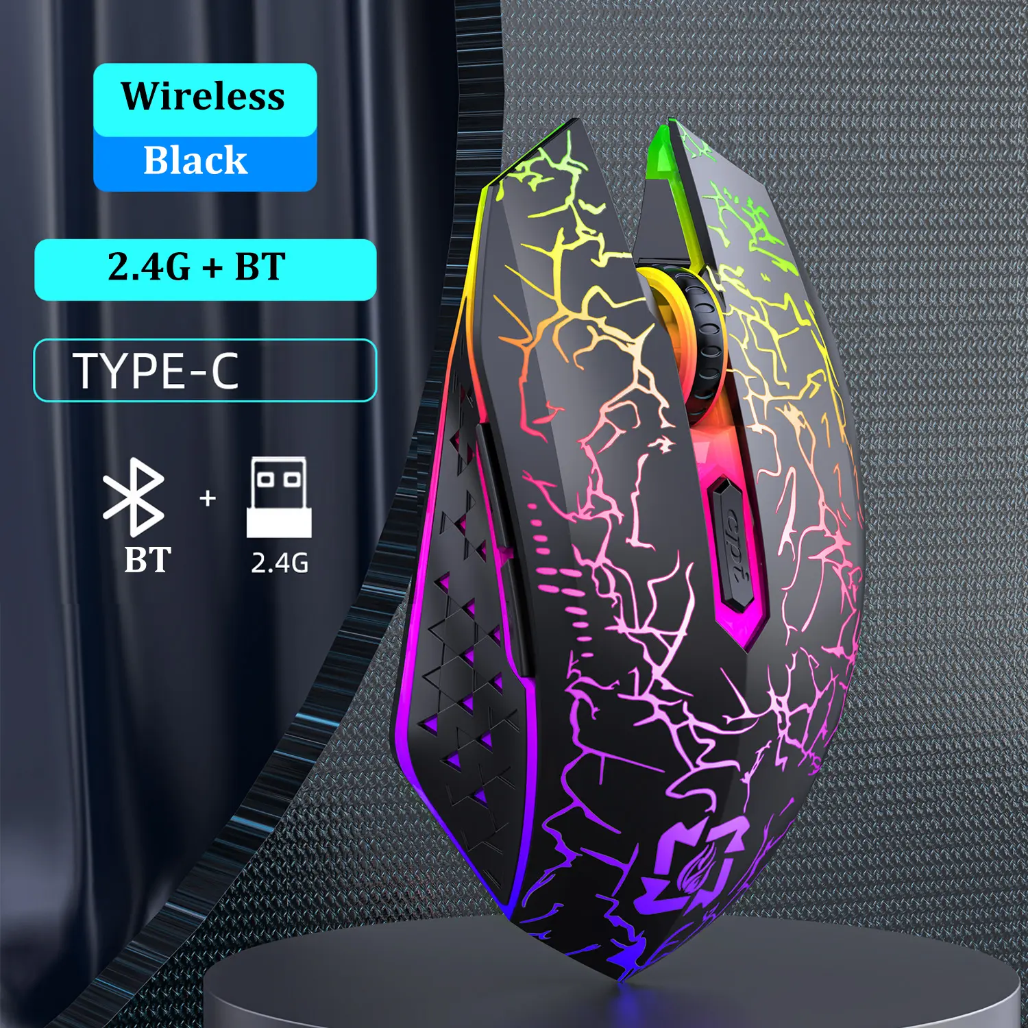 Bluetooth 5.2 Mouse RGB 2.4G Wireless Mouse Dual-Mode Gaming Mouse 6 Buttons Silent Mouse