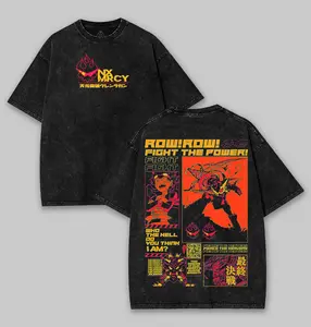 Gurren Lagann “Row! Row! Fight the Power!” Tee – Acid Washed Lightweight Cotton, Double Printed Flaming Skull Crest Front, Mecha Rebellion Back Graphic, Anime Streetwear for TTGL Fans, Spiral Energy Collectors