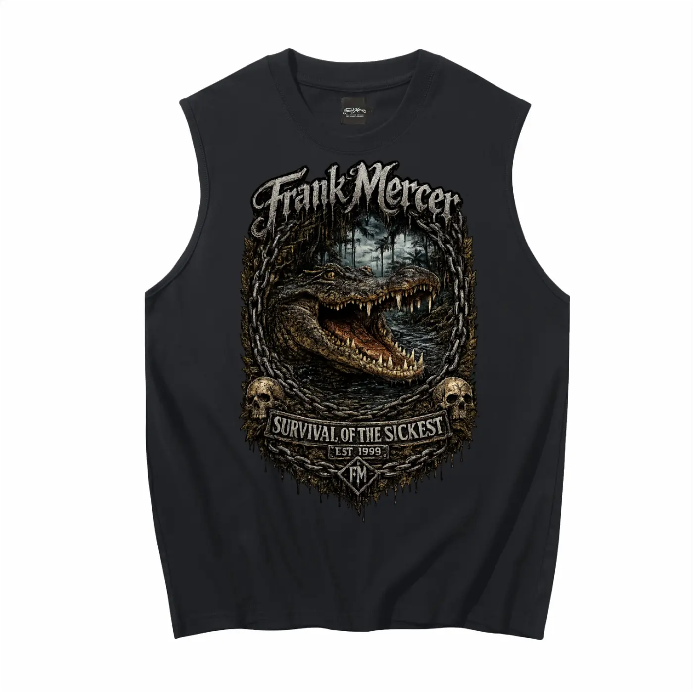 Frank Mercer Alligator Sleeveless T Shirt Tank Top 100% cotton,  Streetwear Breathable Casual Unisex Athletic Graphic