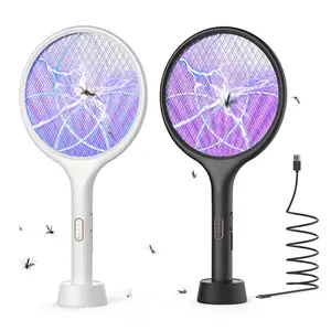 Electric Fly Swatter 4000V Bug Zapper Racket Rechargeable Wireless Bug Zapper Racket Dual Modes Mosquito Killer with Purple Mosquito Light Rechargeable for Indoor Home Office Backyard Patio Camping summervibes