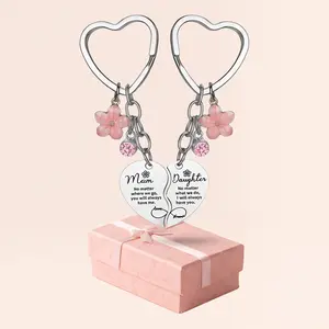 2 Pcs Mother Daughter Heart Matching Keyring Keychain Set Gifts For Mom Mothers Day Gifts from Daughter