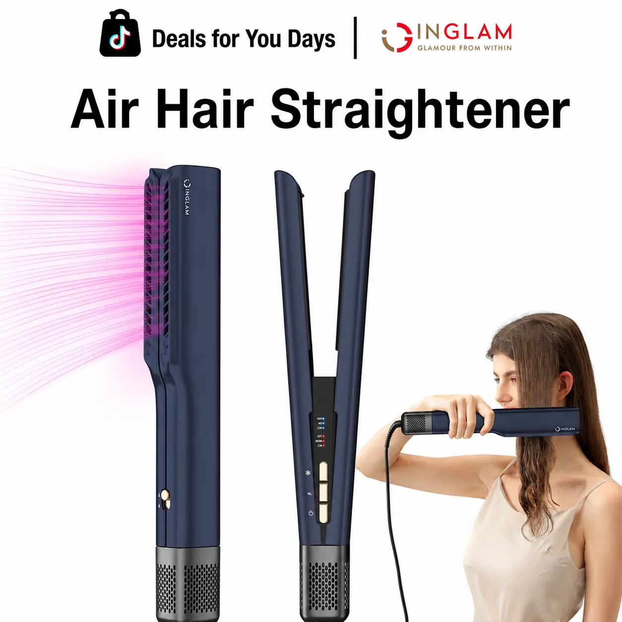 【UPGRADE】INGLAM 2-in -1 Wet  to Dry Hair Blow Dryer & Straightener, High-Speed Air Hair Straightener Smooth Frizz-Free Finish Perfect for Busy Daily Use Women & Curly Hair Dryer Straightener Thick Curly Wavy All Hair Stype Negative Ions Salon-Quality