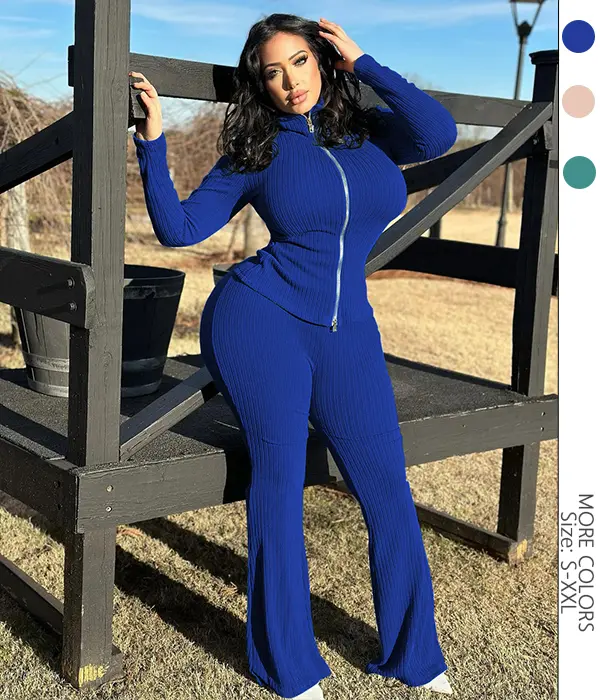 USBoutiqueCHIC Women's 2-Piece Ribbed Knit Set | Bodycon Long Sleeve Top & High-Waist Pants, Slim Fit Outfit for Fall Daily & Date Night, Womenswear