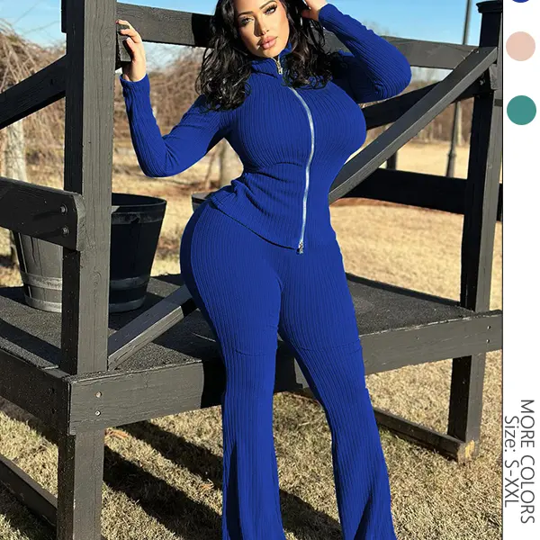 USBoutiqueCHIC Women's 2-Piece Ribbed Knit Set | Bodycon Long Sleeve Top & High-Waist Pants, Slim Fit Outfit for Fall Daily & Date Night, Womenswear
