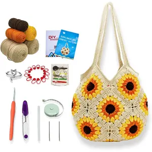 Crochet Hook Set Suitable for Beginners Sunflower Handbag Grandma Square Crochet Handbag with Step-by-Step Video Tutorial Knitting Suit Beginners Crochet Adult