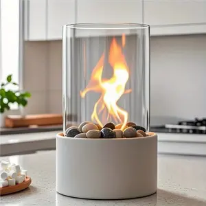 Portable Tabletop  Mini Fireplace with Cobblestones for Modern Home Decoration, Gift for Birthday, Gatherings & Weddings