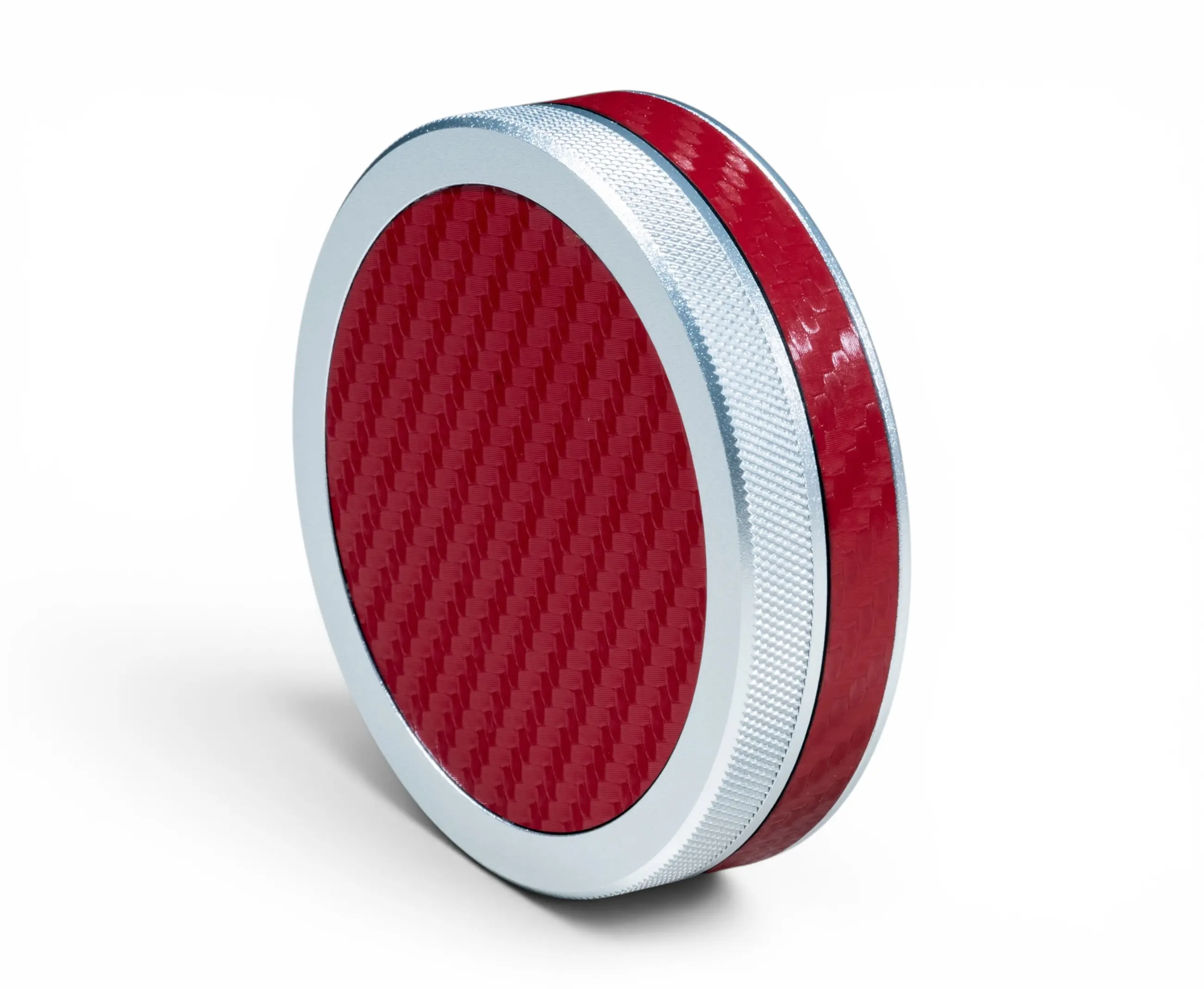 Silver on Red Carbon Fiber | Ruk Can Slim | EDC Storage Can | Airtight Seal for Freshness | 100% Genuine Leather Top & Band | Aluminum Metal Tin