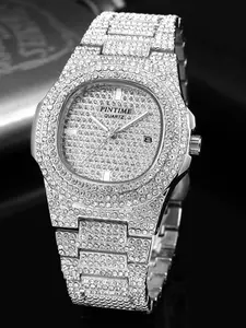 1 Piece Women's Elegant Rhinestone Decorated Analog Quartz Watch, Fashionable Luxury Round Dial Calendar Watch for Women & Girls, Rhinestone Watches, with Box