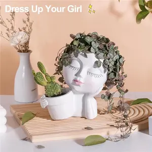 Cute Mother's Day Face Planter Pots Head, Flower Pots Planters for Indoor Plants - Double Cute Plant Pots for Succulent with Drainage Holes