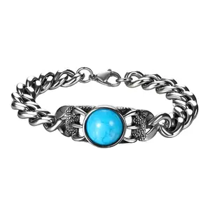 OIDEA Men's Teens Adjustable Corrosion-Free Stainless Steel Cuban Link Bracelet - Tiger Eye, Turquoise & Wolf Claw Gem Design, Protective, Gift-Ready Costume Jewelry, Protective Bracelet, Teens Bracelet summerwins