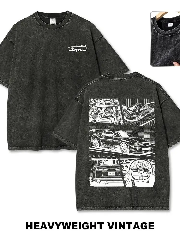 Women's JDM Supra Legend Vintage Short-Sleeve Round Neck Soft T-Shirt, 90s Oversized Graphic Street Style Apparel, Retro Auto Racing Vacation Top