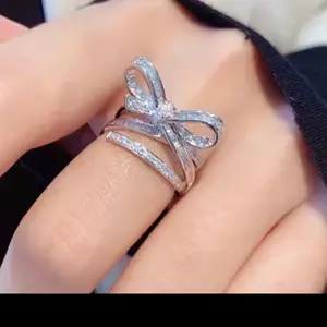 Level Up Double Bow Princess Cut Sparkling Zircon Ring