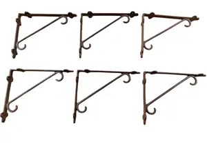 6 PCS Cast Iron Shelf Brackets Corner Brace Corbels Plant Hooks Large Rustic Style for Home Decor
