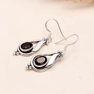 925 Sterling Silver Smoky Quartz Dangle Earrings