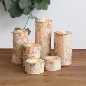 Natural Birch Wood Candle Holder, Creative Log Decorative Ornament, Party Table Setting Props, Christmas Candles, Forest Style