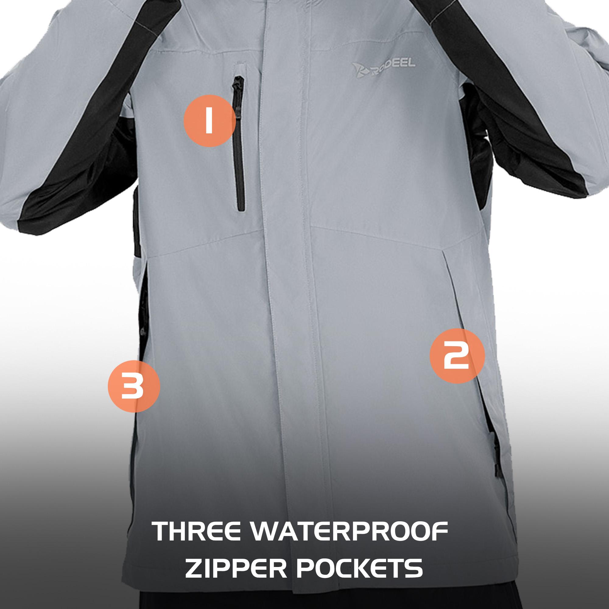 RODEEL 719 Men’s Waterproof Jacket and Pants Set Rainproof Lightweight Breathable Full Zip Hooded Rain Coat Durable Weatherproof Rain Suit Windbreaker Workwear for Walking Hiking Camping Fishing Boating Construction Roofing Landscaping