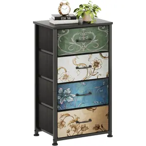 4 Drawer Dresser for Bedroom, Chest of Drawers, Fabric Storage Organizer with Sturdy Steel Frame, Retro Style Dressers for Living Room, Closet, Hallway