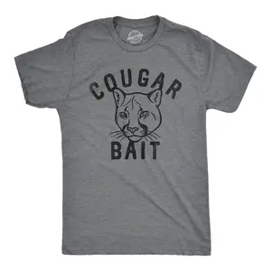 Mens Cougar Bait T Shirt Funny Older Women Lovers Joke Tee for Guys Mens Funny T Shirts Cool Vintage Fashion T-Shirt Gift Classic Menswear Sarcastic Apparel for Men Funny Animal Short Sleeve Novelty Tees for Dark Grey