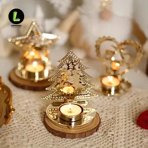 Christmas Candlestick Gold Hollow Wrought Iron Desktop Decoration Ornament Table Arrangement European French Style